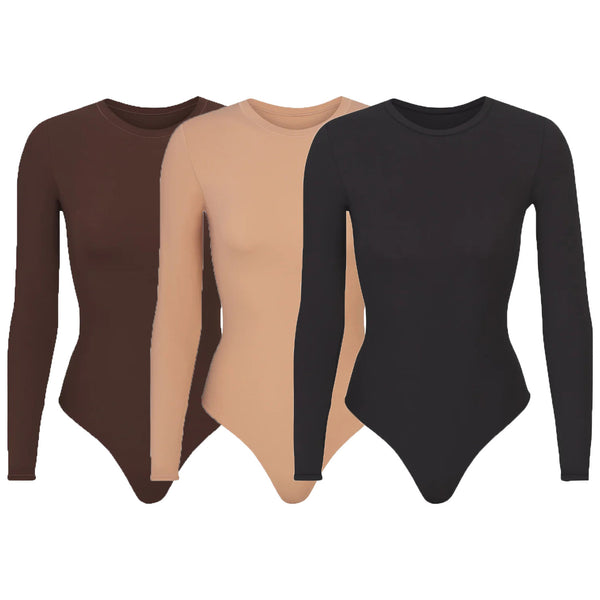 Women's Crew Neck Long Sleeve Plain Tops Bodysuit