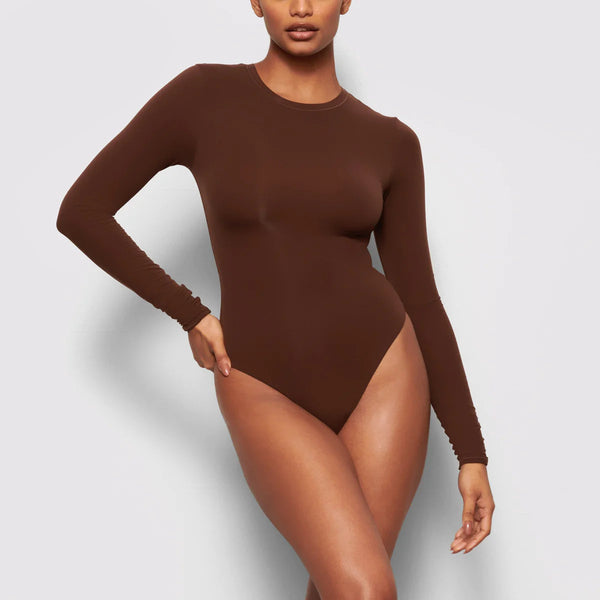 Women's Crew Neck Long Sleeve Plain Tops Bodysuit