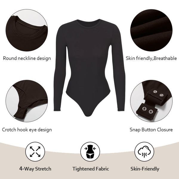 Women's Crew Neck Long Sleeve Plain Tops Bodysuit