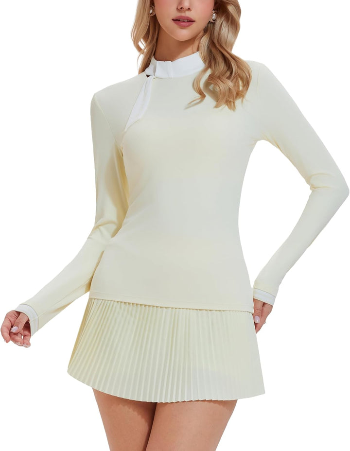 AFZ Two Pieces Tennis Skirt Set for Women Long Sleeve Zip Back Top &amp; High Waisted Pleated Skirt Outfits for Golf,Pickleball