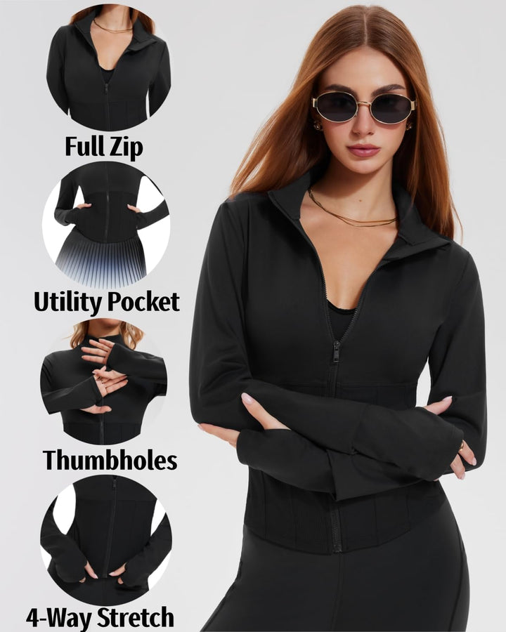 AFZ Workout Jackets for Women Lightweight Slim Fit Athletic Zip Up Jacket with Pockets for Running Yoga