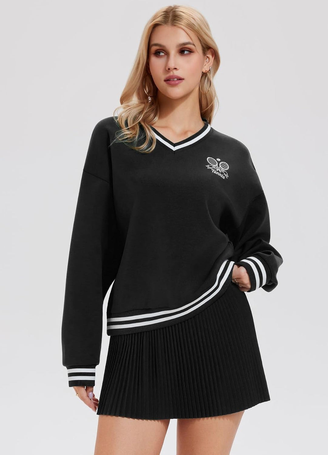 AFZ Women 2 Piece Tennis Skirt Set Athletic Sweater Skort Sets Y2K Preppy Lounge Tracksuit Outfits