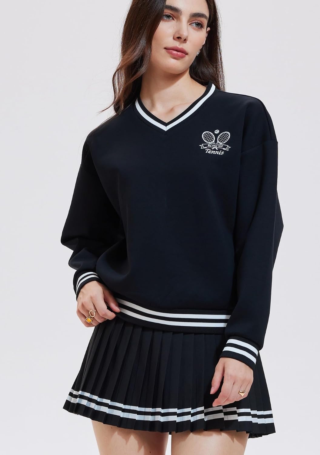 AFZ V Neck Sweatshirts for Women Loose Fit Soft Dressy Long Sleeve Pullover Sweater Tops Preppy Clothes