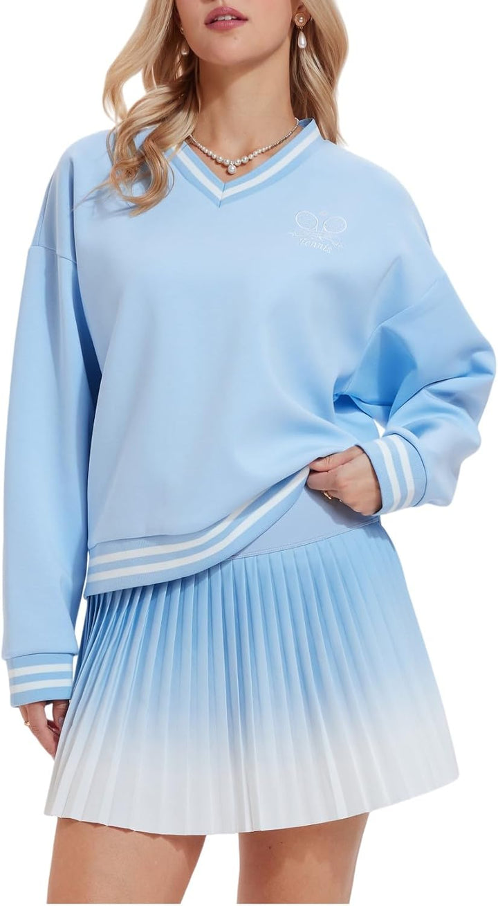 AFZ Women 2 Piece Tennis Skirt Set Athletic Sweater Skort Sets Y2K Preppy Lounge Tracksuit Outfits