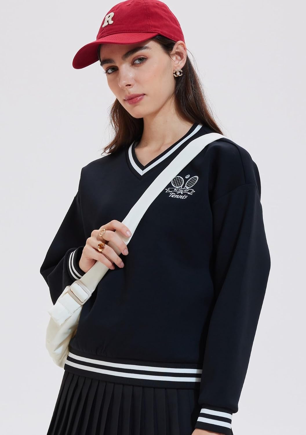 AFZ V Neck Sweatshirts for Women Loose Fit Soft Dressy Long Sleeve Pullover Sweater Tops Preppy Clothes