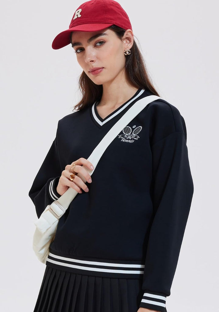 AFZ V Neck Sweatshirts for Women Loose Fit Soft Dressy Long Sleeve Pullover Sweater Tops Preppy Clothes