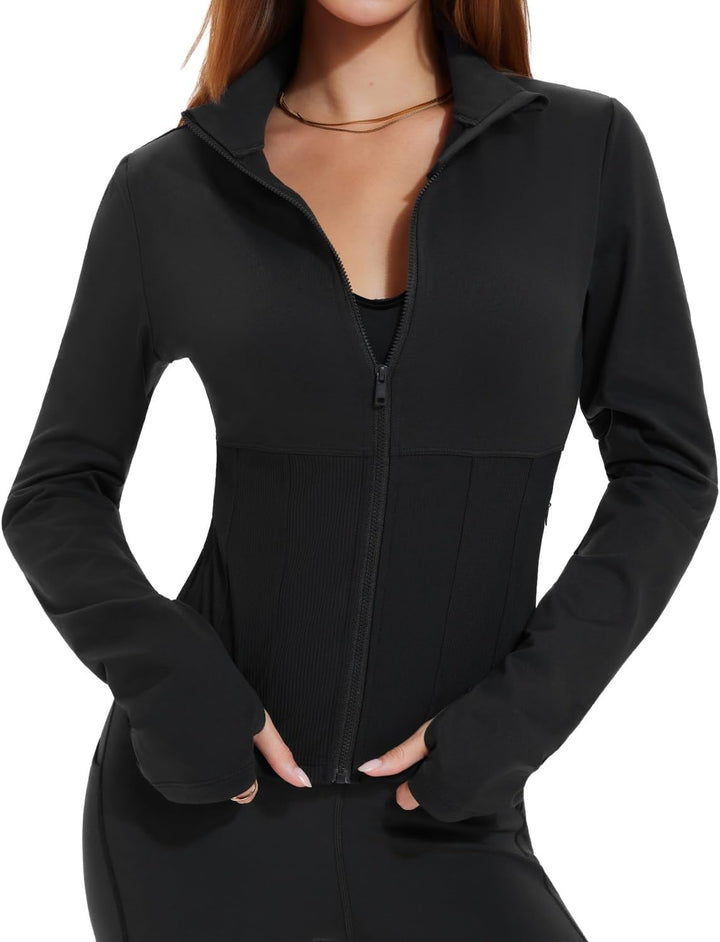 AFZ Workout Jackets for Women Lightweight Slim Fit Athletic Zip Up Jacket with Pockets for Running Yoga