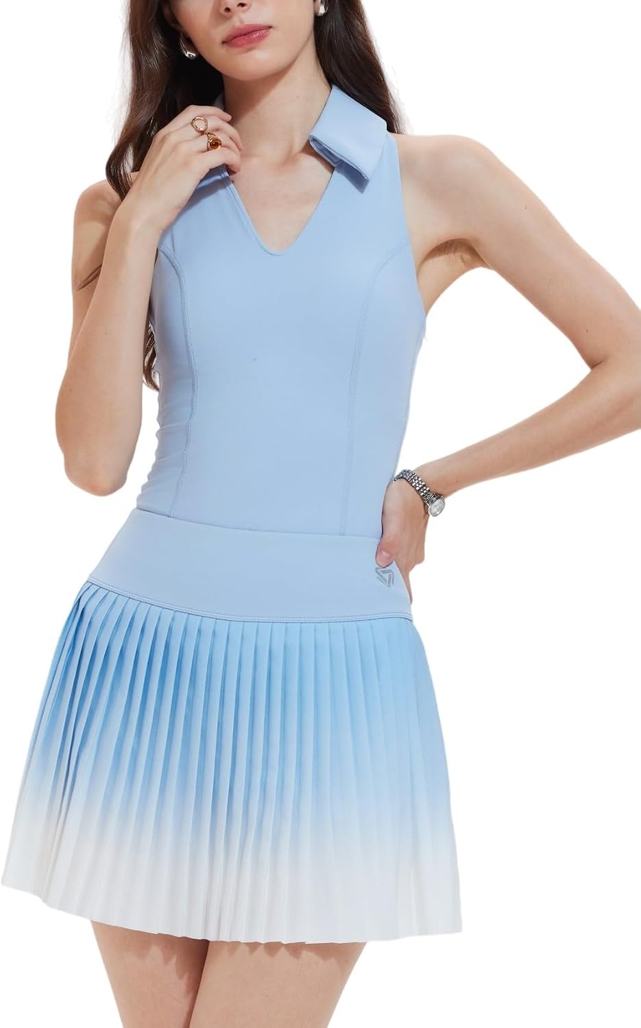 AFZ Women Pleated Tennis Skirt Set Two Piece Polo Golf Outfits Athletic Dress with Shorts
