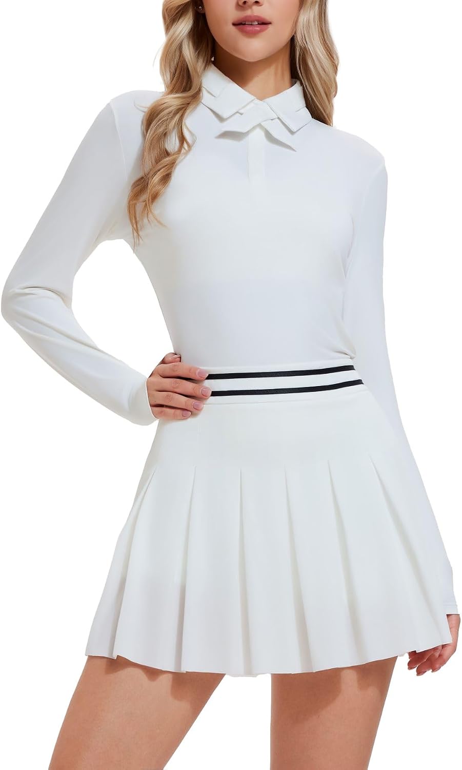AFZ Two Piece Tennis Skirt Set for Women Cross Polo Collar Golf Dresses Athleisure Summer Vacation Outfits