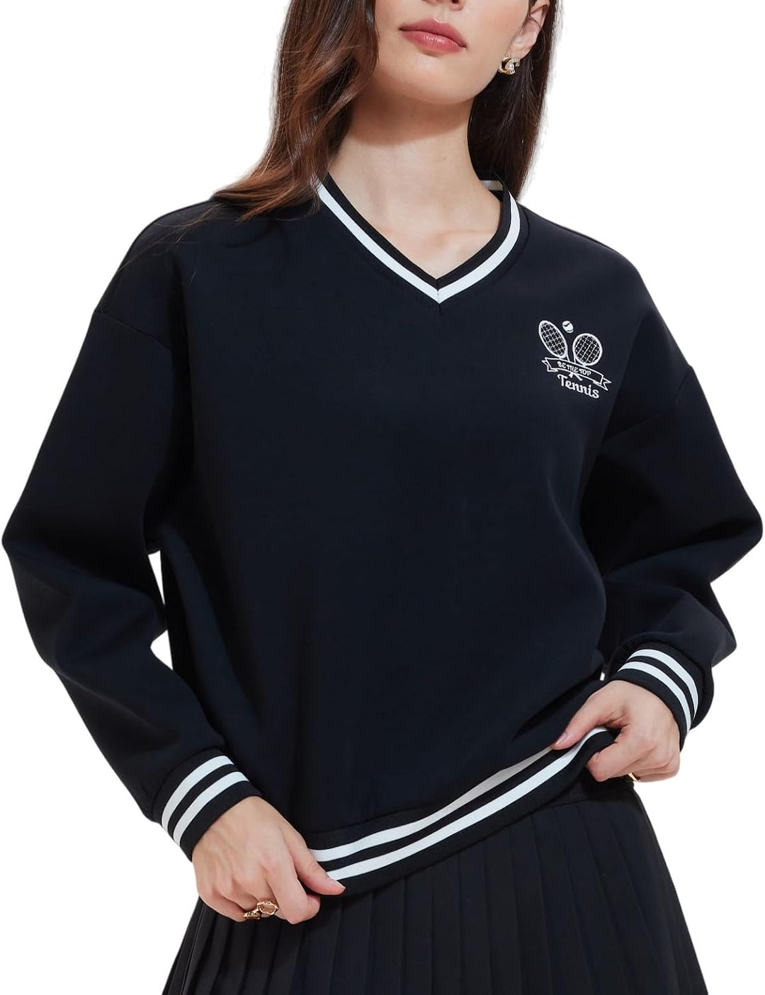 AFZ V Neck Sweatshirts for Women Loose Fit Soft Dressy Long Sleeve Pullover Sweater Tops Preppy Clothes