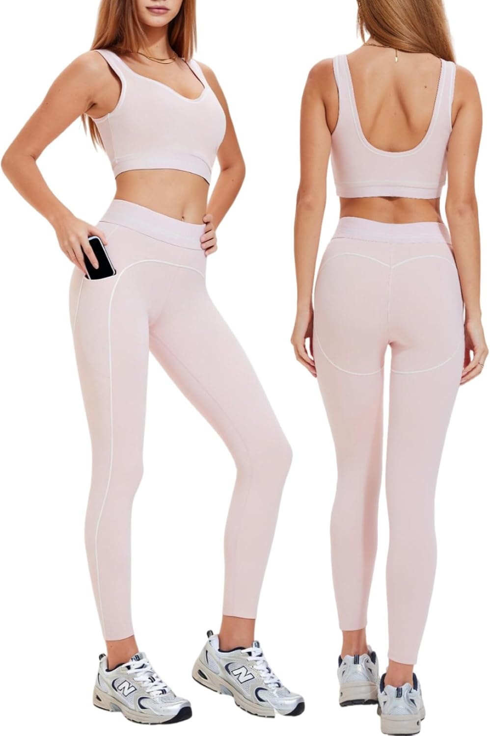 AFZ Yoga Sets for Women with Pockets 2 Piece Workout Pilates Outfits Leggings Sports Bra Athletic Sets