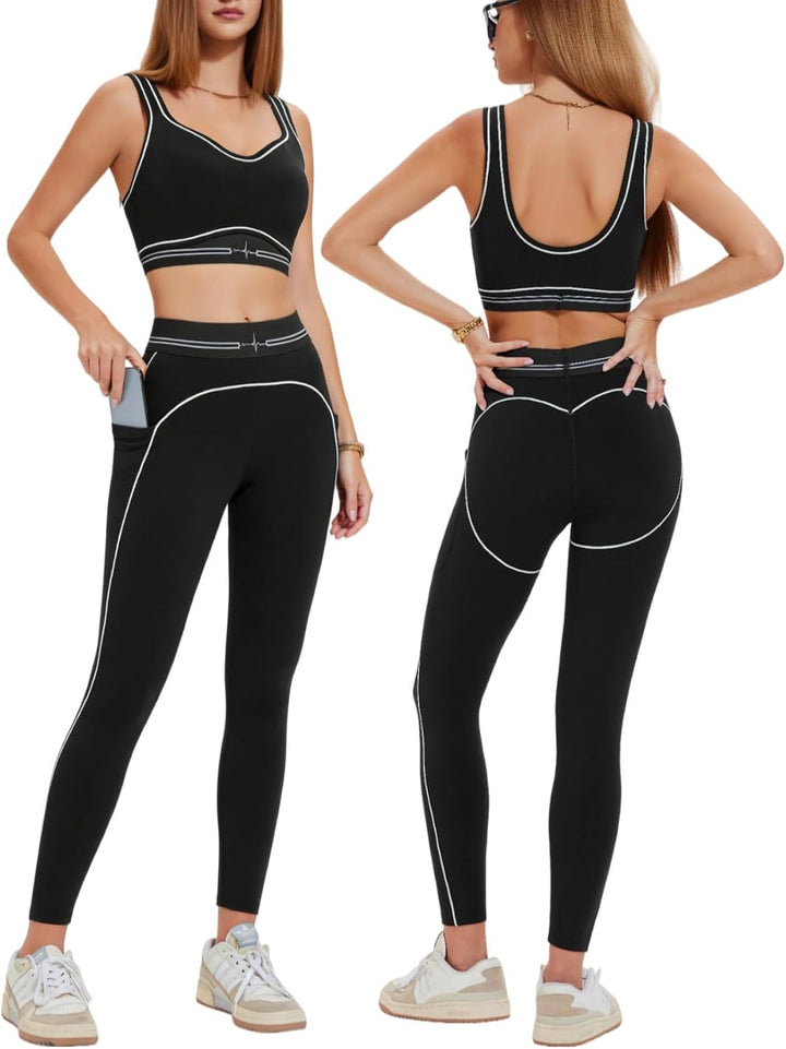 AFZ Yoga Sets for Women with Pockets 2 Piece Workout Pilates Outfits Leggings Sports Bra Athletic Sets