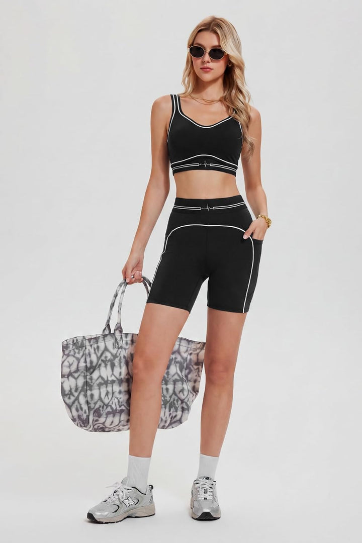 AFZ Women Two Piece Workout Sets Sports Bra Matching High Waist Bike Shorts Gym Yoga Active Wear Outfits