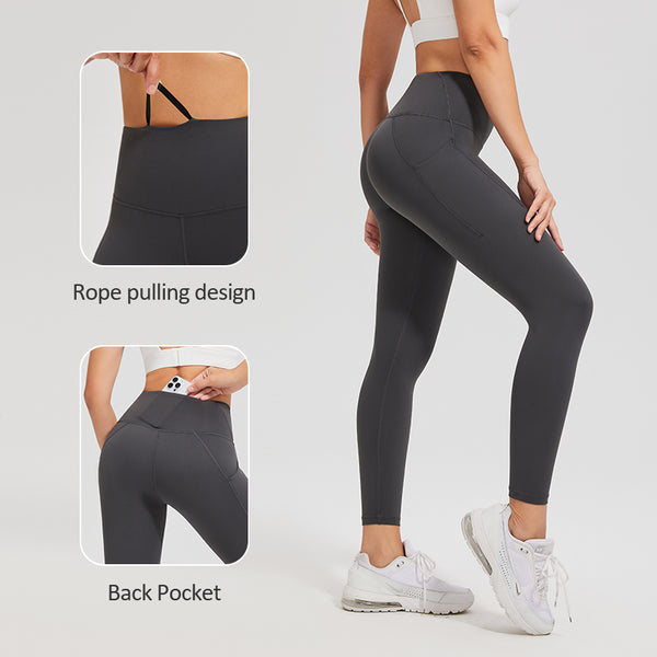 Women's High Waist Slim Fitting Lulu WunderTrain Leggings Breathable Leggings Inseam 24IN