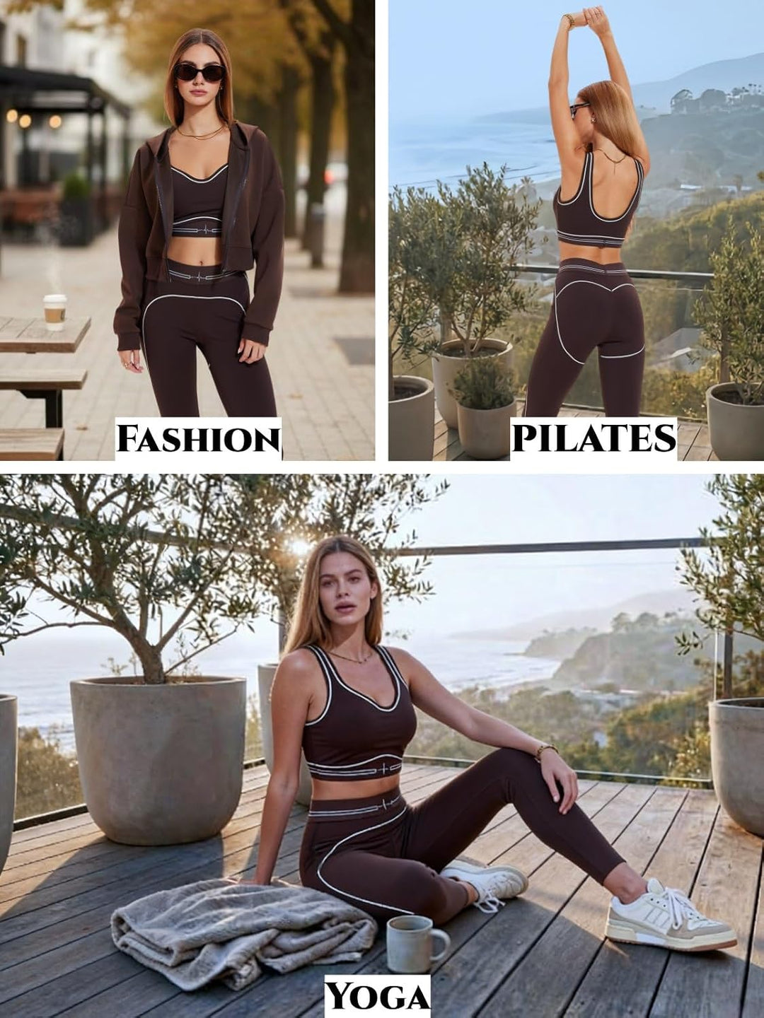 AFZ Yoga Sets for Women with Pockets 2 Piece Workout Pilates Outfits Leggings Sports Bra Athletic Sets