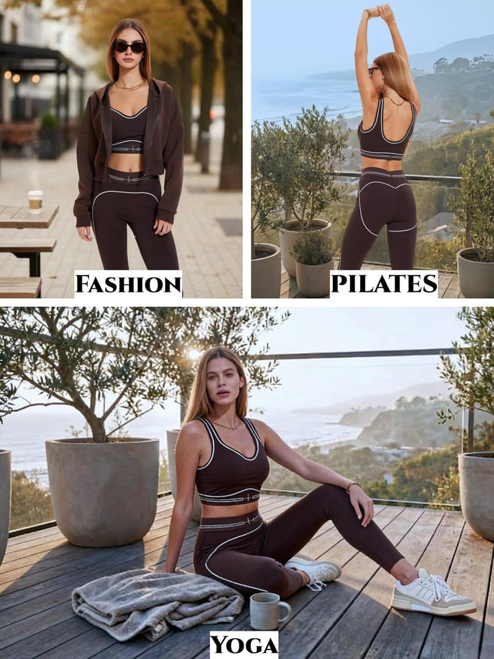AFZ Yoga Sets for Women with Pockets 2 Piece Workout Pilates Outfits Leggings Sports Bra Athletic Sets