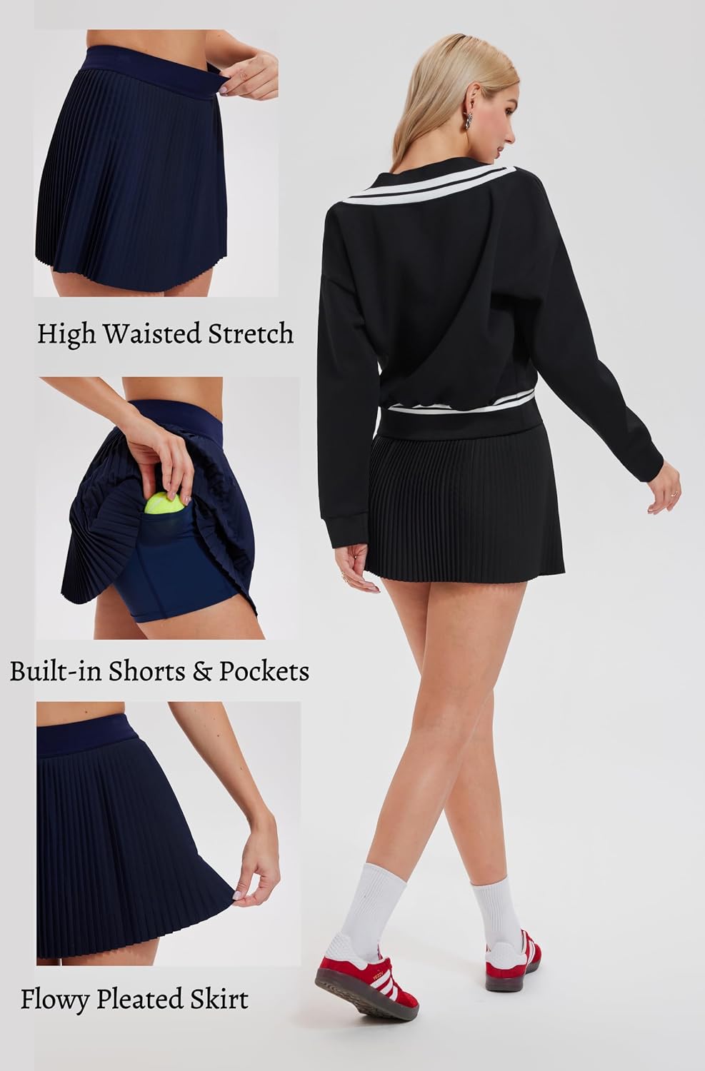 AFZ Two Piece Tennis Sets for Women Casual Sweatshirt Skirt Set Long Sleeve Golf Sweatsuits Athletic Tennis Outfits