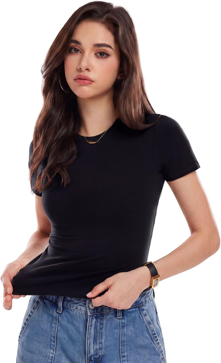 AFZ Womens Cotton Fitted Tshirts Short Sleeve Summer Casual Basic Tees for Yoga