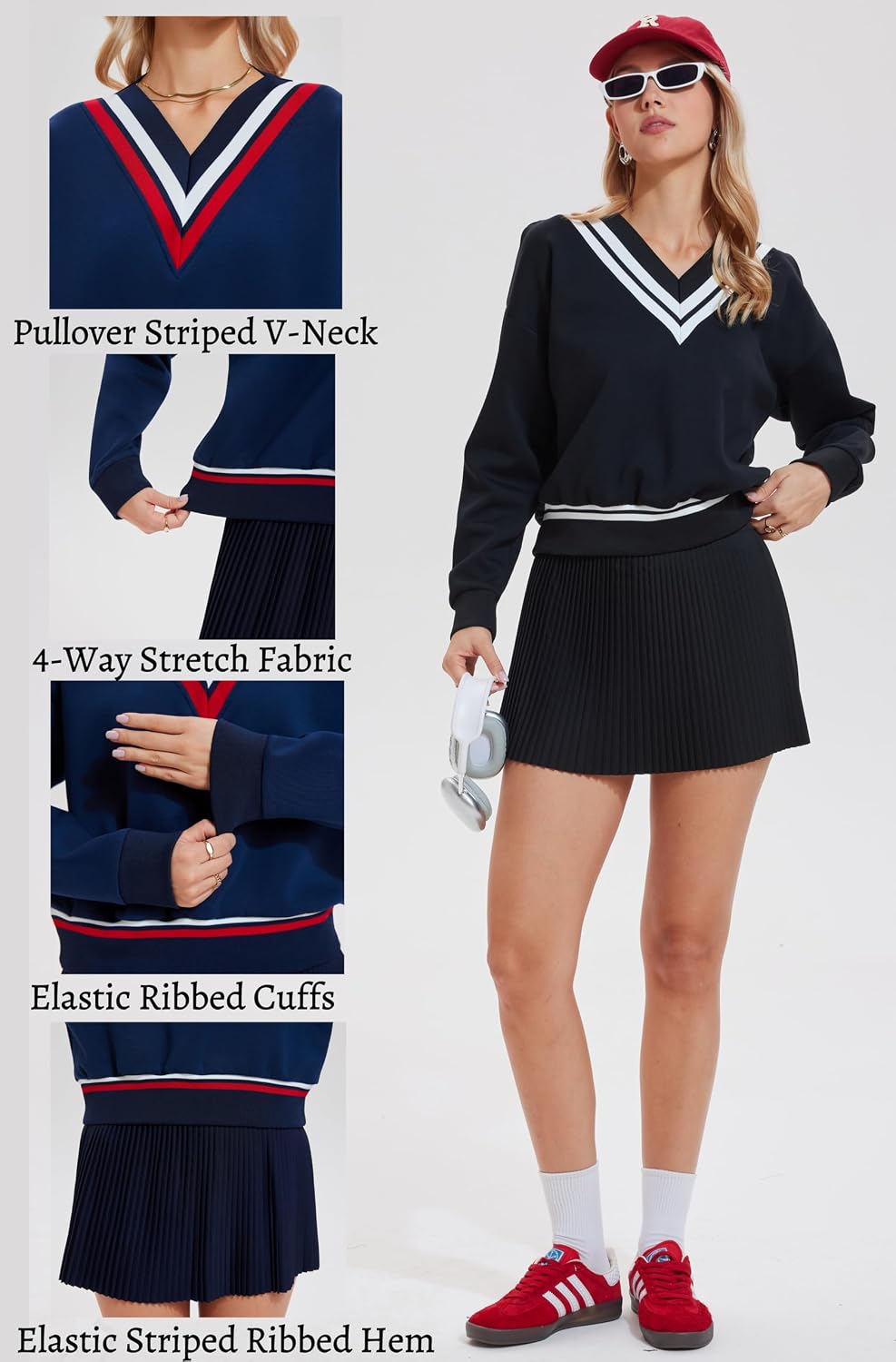 AFZ Two Piece Tennis Sets for Women Casual Sweatshirt Skirt Set Long Sleeve Golf Sweatsuits Athletic Tennis Outfits