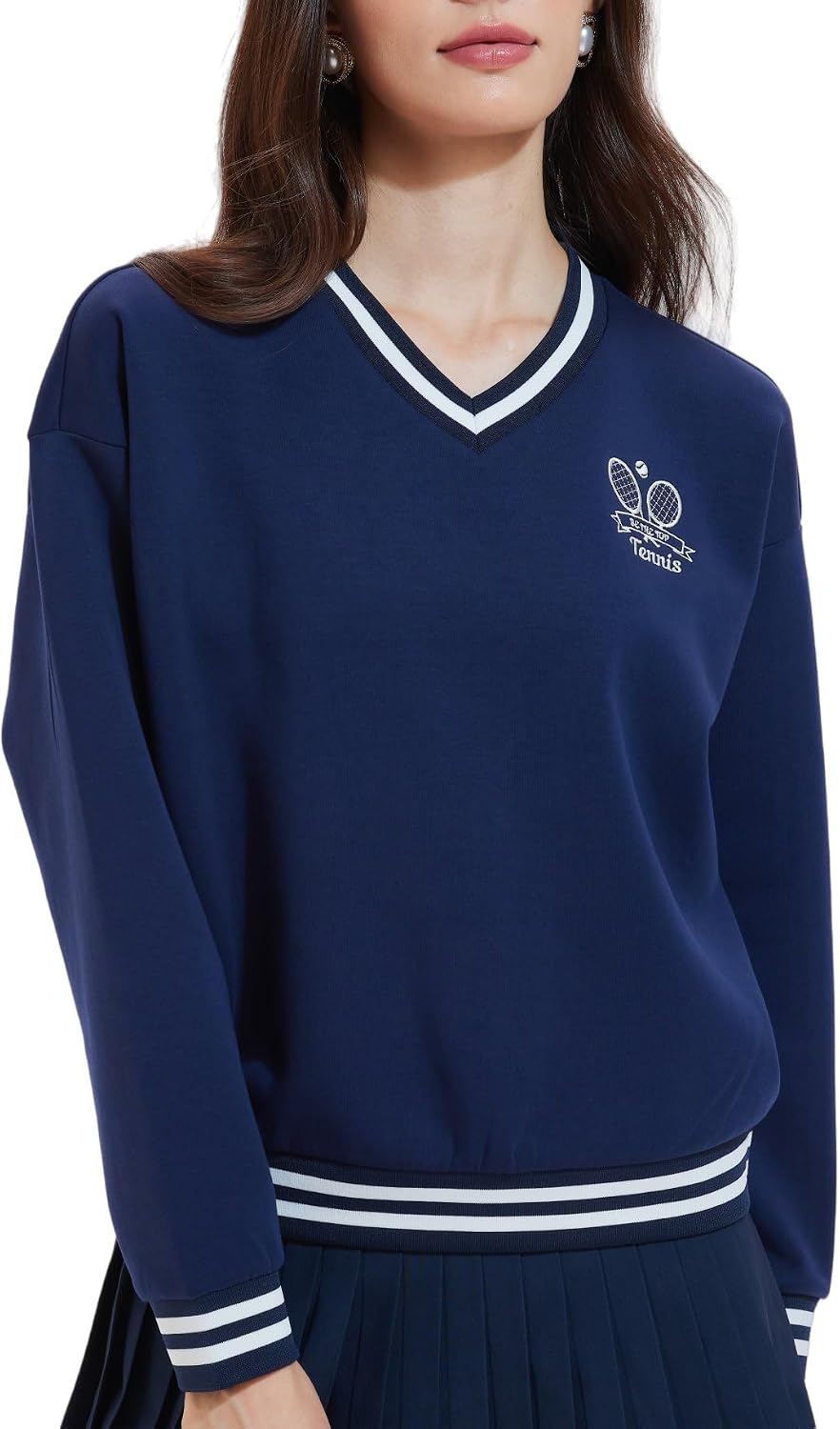 AFZ V Neck Sweatshirts for Women Loose Fit Soft Dressy Long Sleeve Pullover Sweater Tops Preppy Clothes