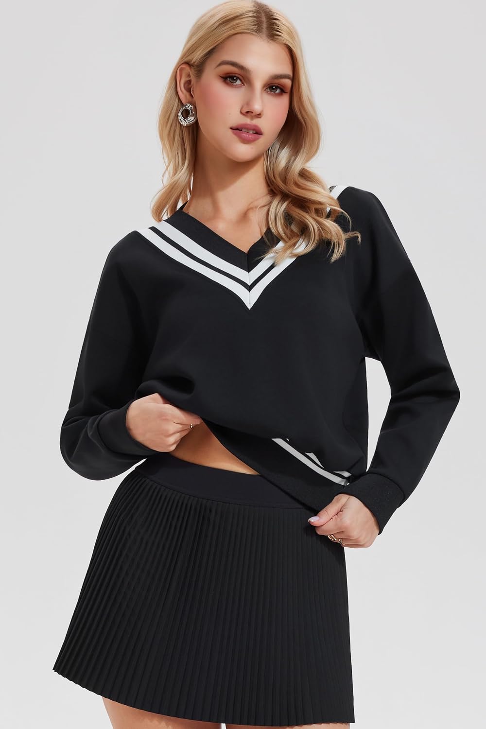 AFZ Two Piece Tennis Sets for Women Casual Sweatshirt Skirt Set Long Sleeve Golf Sweatsuits Athletic Tennis Outfits