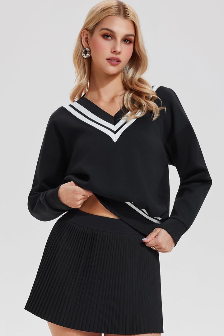 AFZ Two Piece Tennis Sets for Women Casual Sweatshirt Skirt Set Long Sleeve Golf Sweatsuits Athletic Tennis Outfits