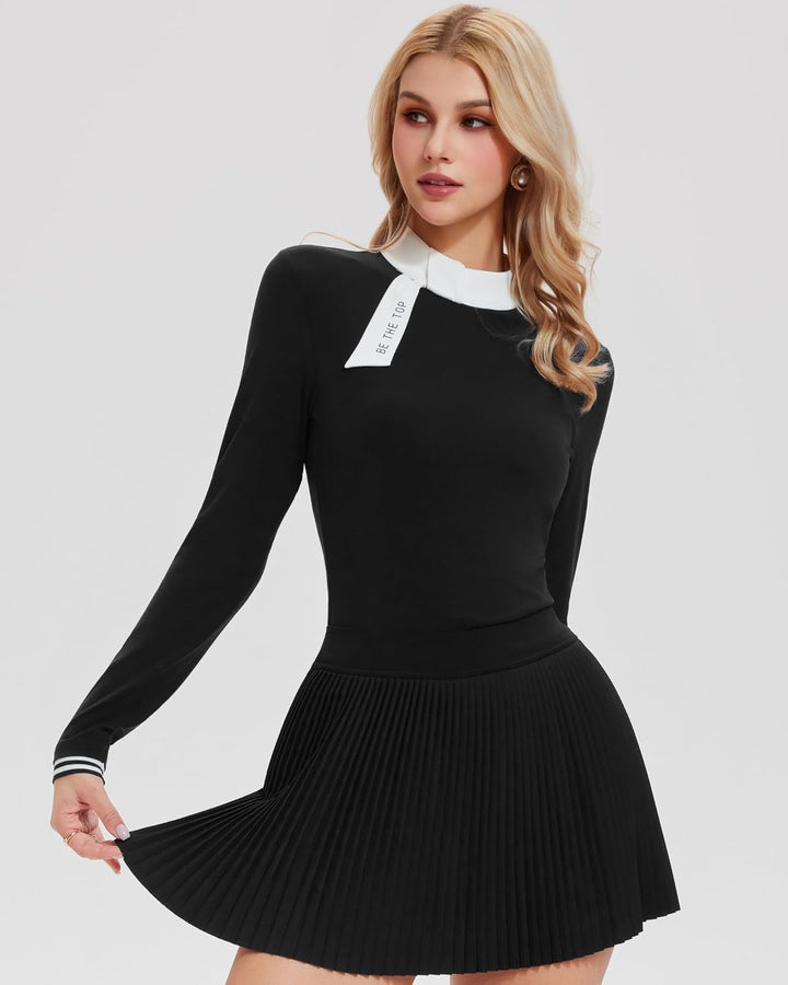 AFZ Two Pieces Tennis Skirt Set for Women Long Sleeve Zip Back Top &amp; High Waisted Pleated Skirt Outfits for Golf,Pickleball