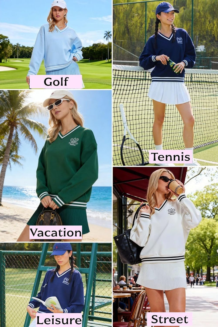 AFZ V Neck Sweatshirts for Women Loose Fit Soft Dressy Long Sleeve Pullover Sweater Tops Preppy Clothes