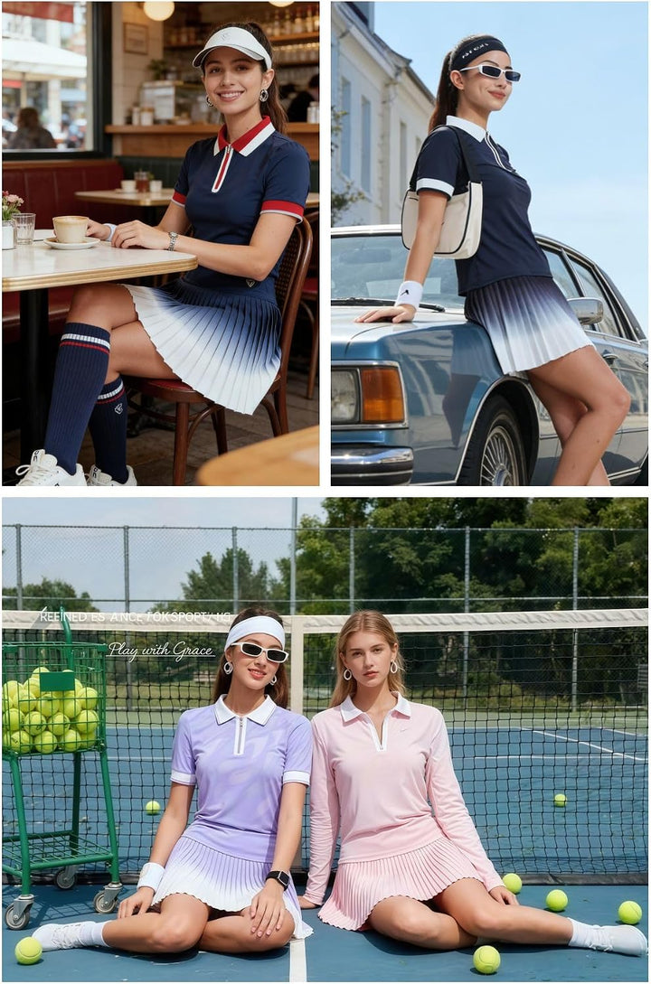 AFZ Golf Outfits for Women Pickle Ball Polo Tennis Dresses | 2 Piece Athletic Sets Pickleball Outfits for Women, Athleisure Vacation Skort Sets, 4 Way Stretch, Daily Casual