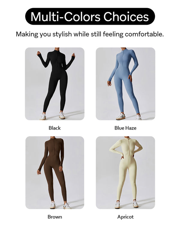 Women Yoga Jumpsuits Workout Long Sleeve Zip Front Comfortbale High Stretch Sportswear for Outdoor Activities